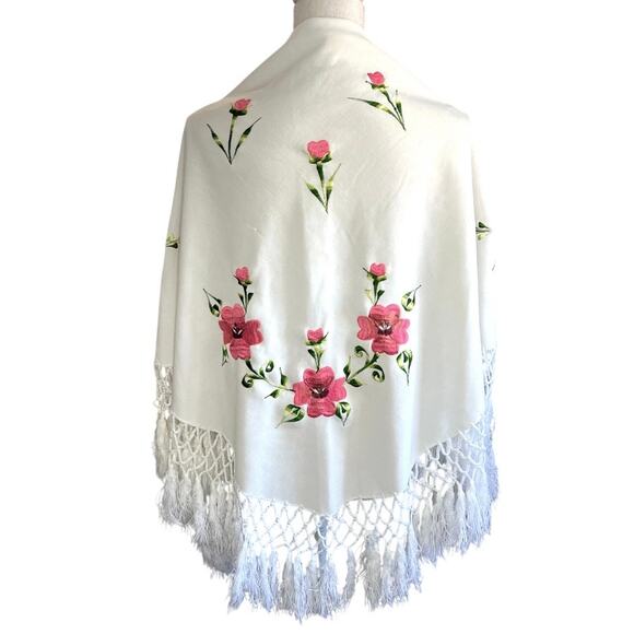 Other Accessories - Vintage Artesania Manton De Manila Bordado Embroidered Spanish Shawl floral